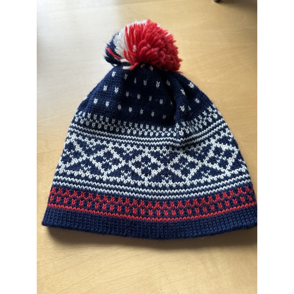 Vintage Dale of Norway Fair Isle Wool Ski Hat Beanie Pom Pom Nordic Blue